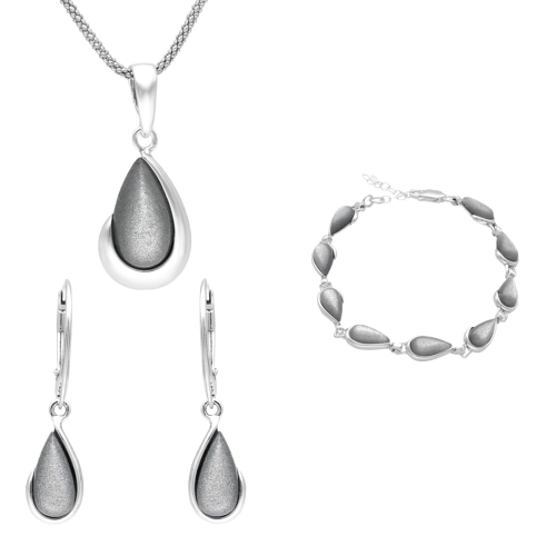 Komplet łezki z uleksytem srebrzystym srebro