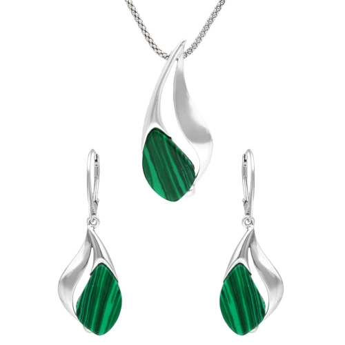 Komplet z malachitem srebro