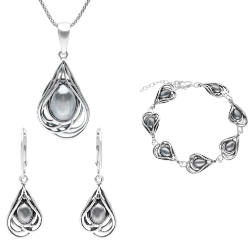 Komplet z hematytem srebro