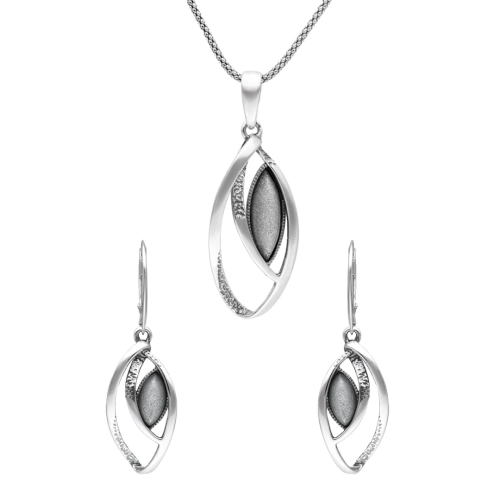 Komplet z uleksytem srebrzystym srebro oksydowane