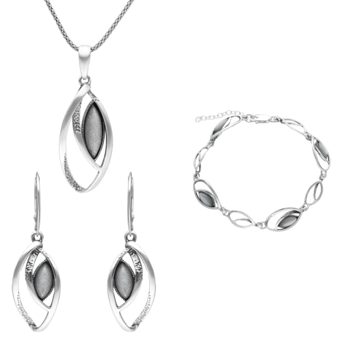 Komplet z uleksytem srebrzystym srebro oksydowane