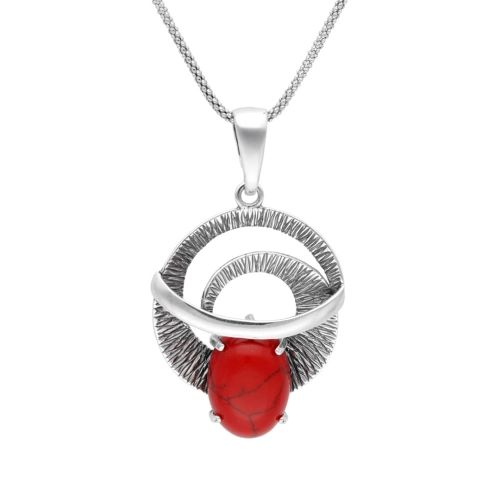 Wisior z koralem srebro oksydowane