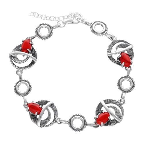 Bransoletka z koralem srebro oksydowane