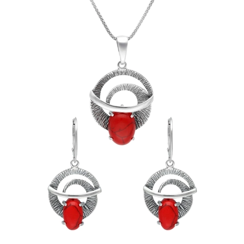 Komplet z koralem srebro oksydowane