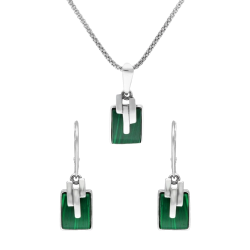 Komplet z malachitem srebro