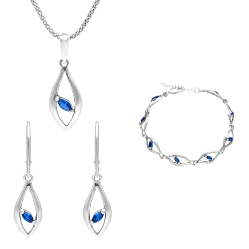 Komplet łezki z szafirowymi cyrkoniami srebro