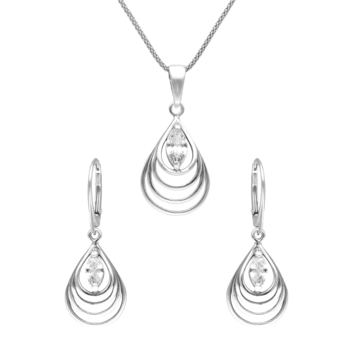 Komplet spiralne łezki z białymi cyrkoniami srebro