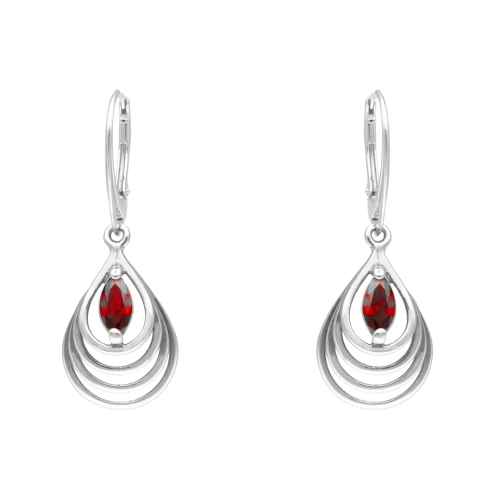 Kolczyki spiralne łezki z burgundowymi cyrkoniami srebro