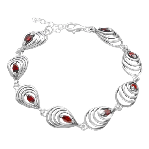 Bransoletka spiralne łezki z burgundowymi cyrkoniami srebro