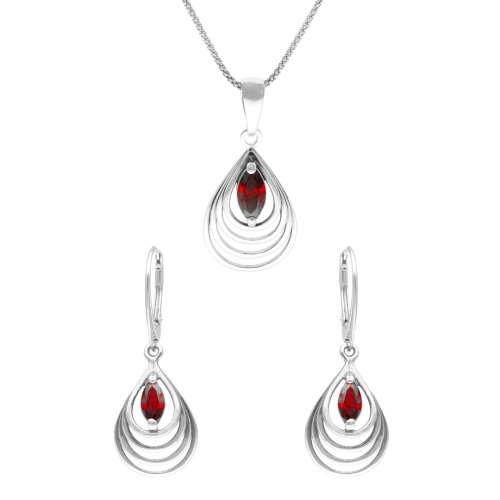 Komplet spiralne łezki z burgundowymi cyrkoniami srebro