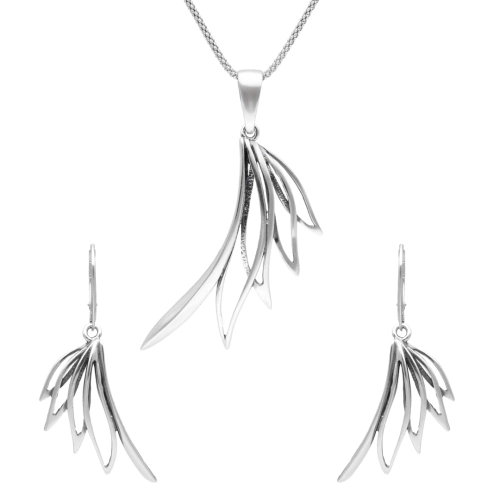 Efektowny komplet z motywem roślinnym srebro oksydowane