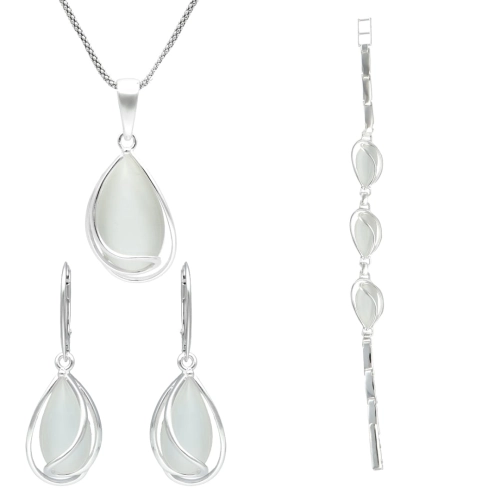 Komplet z białymi uleksytami srebro