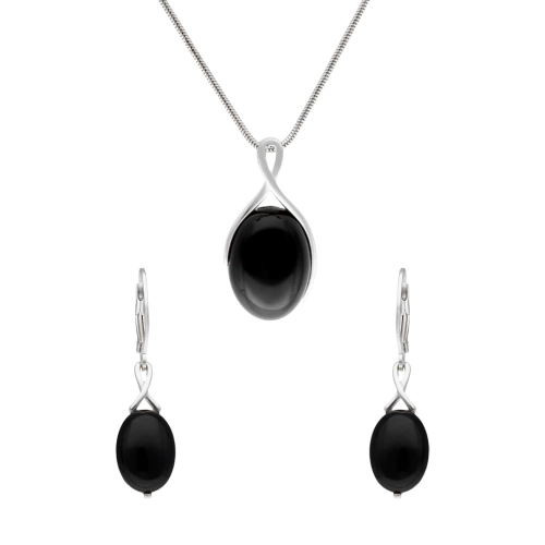 Komplet owalny z onyksem srebro