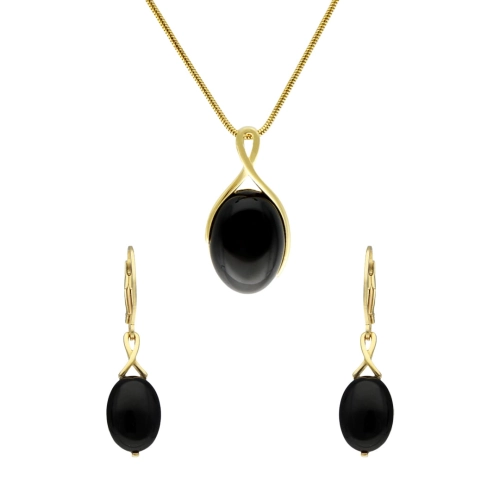 Komplet owalny z onyksem srebro pozłacane