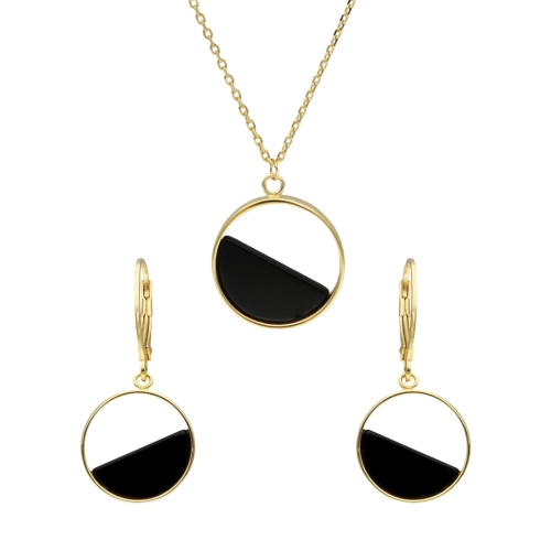 Komplet koła z onyksem srebro pozłacane