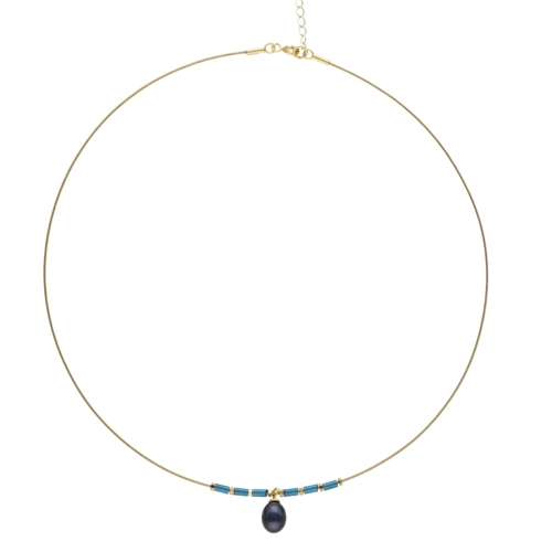 Naszyjnik z siwą perłą i hematytami