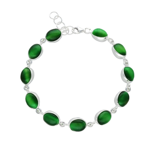 Bransoletka z zielonym kocim okiem srebro