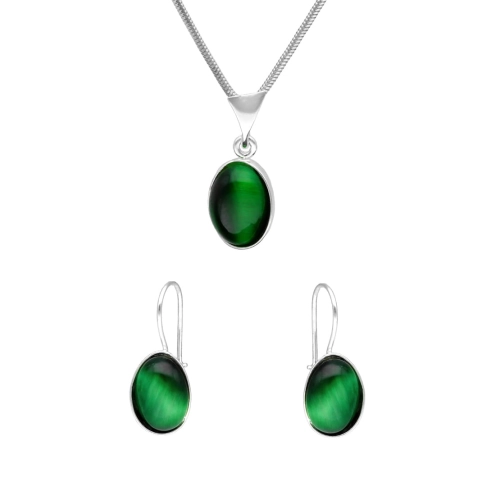 Komplet z owalnym zielonym kocim okiem