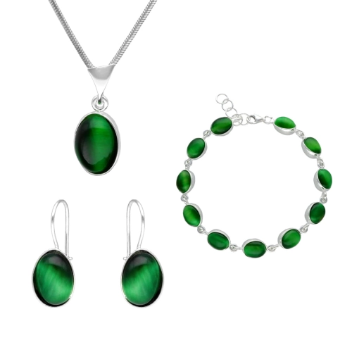 Komplet z owalnym zielonym kocim okiem