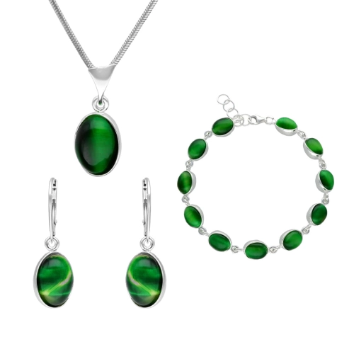 Komplet z owalnym zielonym kocim okiem