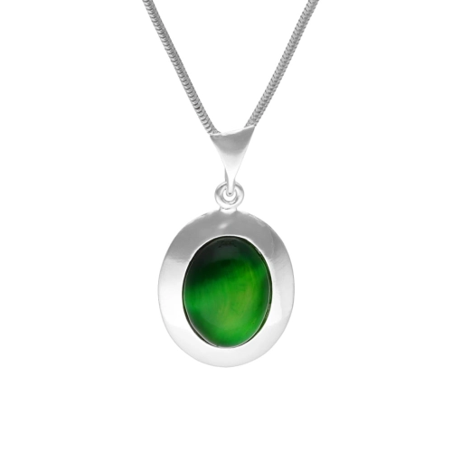 Wisior owalny z zielonym kocim okiem srebro