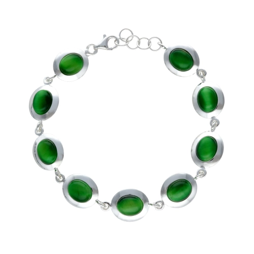 Bransoletka z zielonym kocim okiem srebro