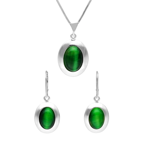 Komplet z owalnym zielonym kocim okiem