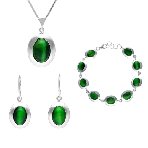 Komplet z owalnym zielonym kocim okiem