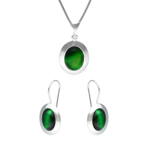 Komplet z owalnym zielonym kocim okiem