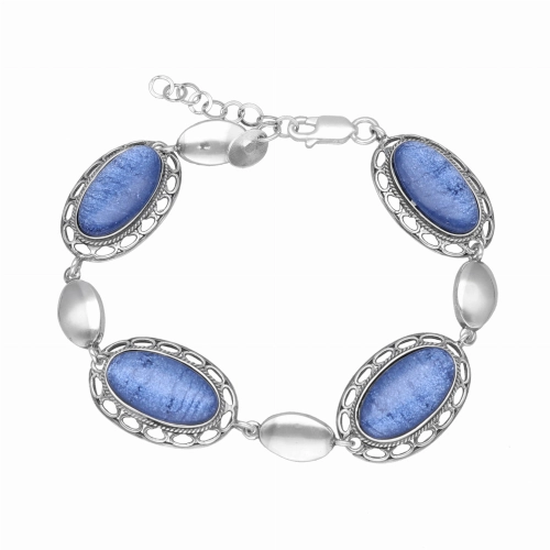 Bransoletka z owalnym kobaltowym kamieniem księżycowym srebro oksydowane