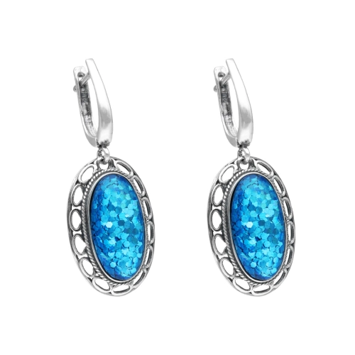 Kolczyki owalne z opalem ognistym turkusowym srebro oksydowane