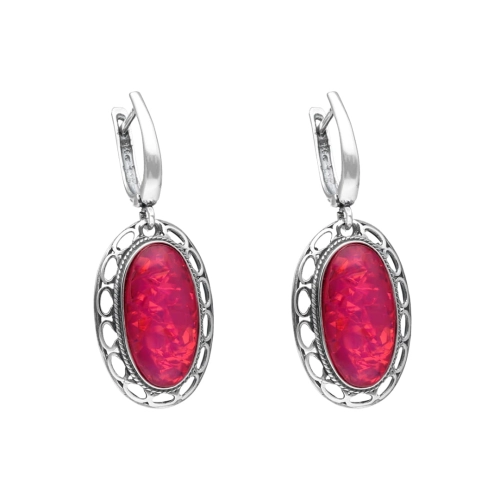 Kolczyki owalne z opalem malinowym srebro oksydowane