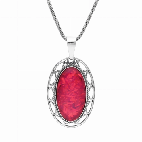 Wisior owalny z opalem malinowym srebro oksydowane