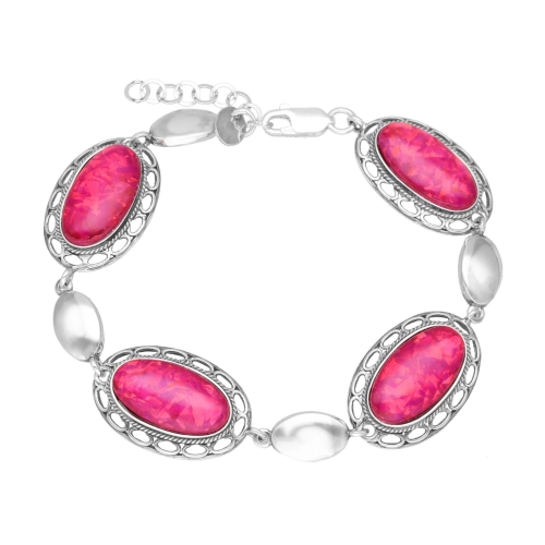 Bransoletka z owalnym opalem malinowym srebro oksydowane