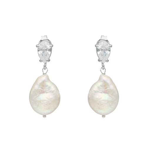 Kolczyki z perłą naturalną i cyrkonią srebro rodowane