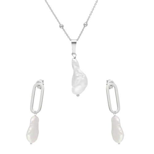 Komplet z perłą naturalną srebro rodowane