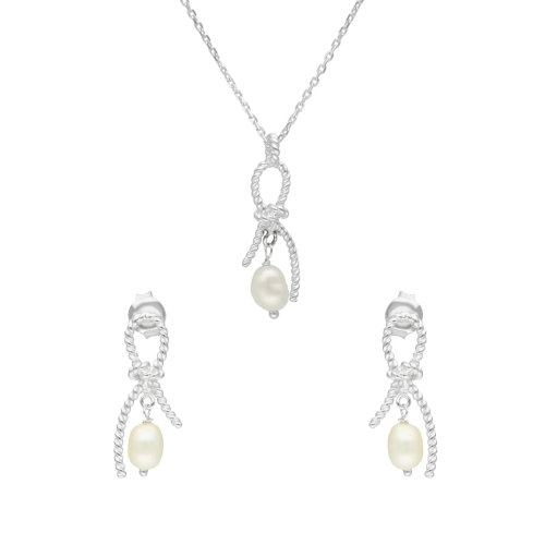 Komplet z perłą naturalną srebro rodowane