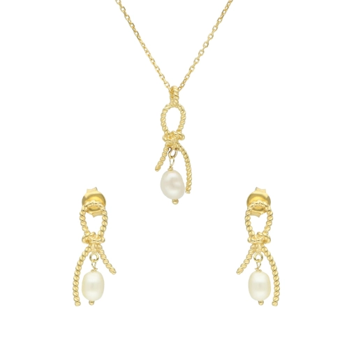 Komplet z perłą naturalną srebro pozłacane