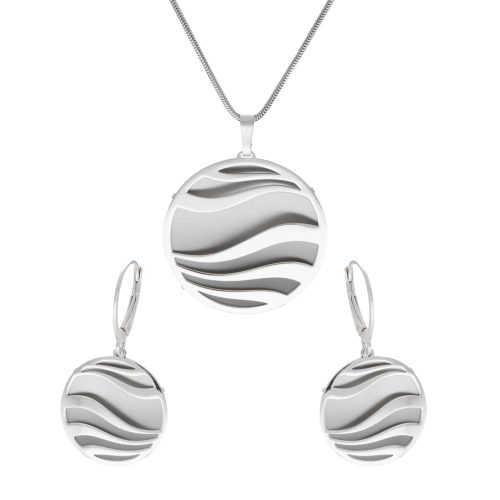 Komplet okrągły srebrny tytan i srebro rodowane