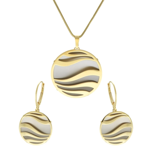 Komplet okrągły srebrny tytan i srebro pozłacane