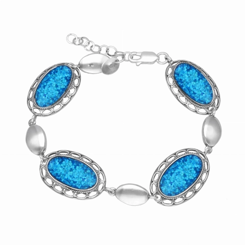 Bransoletka z owalnym opalem ognistym turkusowym srebro oksydowane