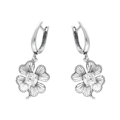 Kolczyki koniczyna z białą cyrkonią srebro oksydowane