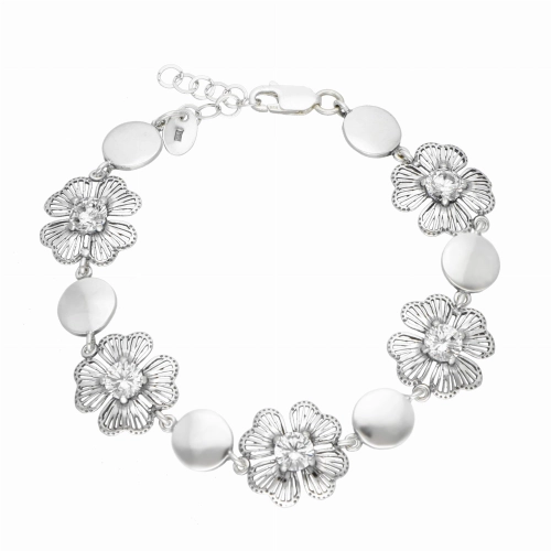 Bransoletka koniczyna z białą cyrkonią srebro oksydowane