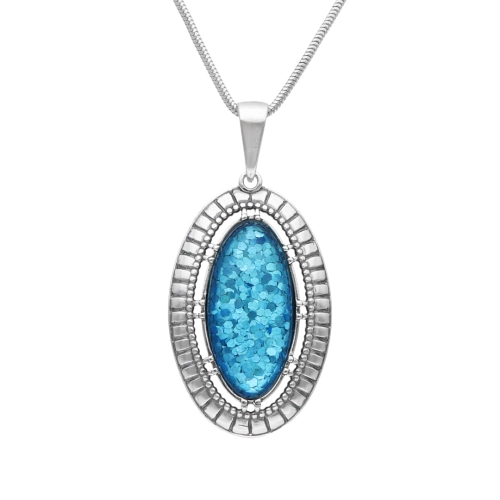 Wisior owalny z opalem ognistym turkusowym srebro oksydowane