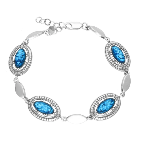 Bransoletka z owalnym opalem ognistym turkusowym srebro oksydowane