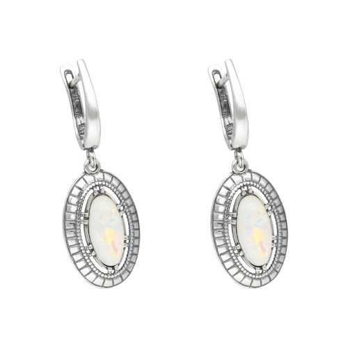 Kolczyki owalne z opalem białym srebro oksydowane