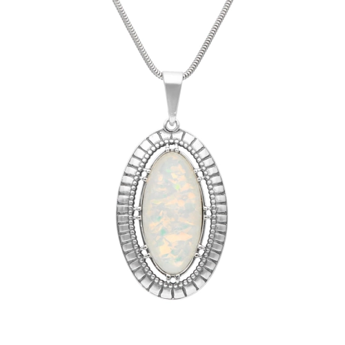 Wisior owalny z opalem białym srebro oksydowane