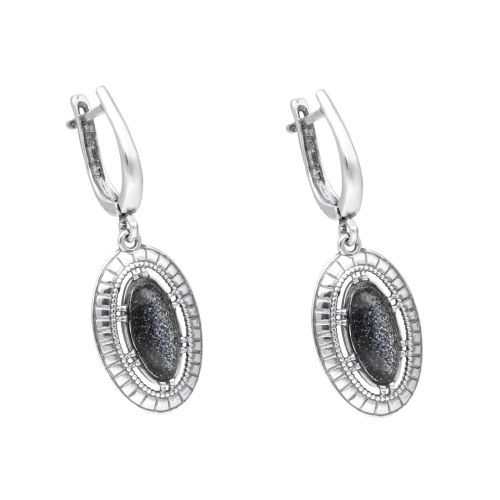 Kolczyki owalne z kamieniem słonecznym multikolor srebro oksydowane