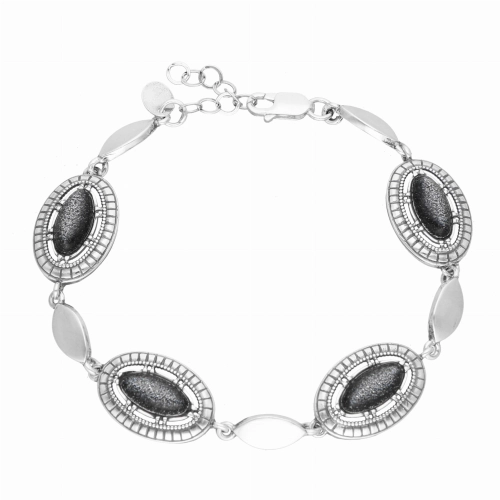 Bransoletka z owalnym kamieniem słonecznym multikolor srebro oksydowane