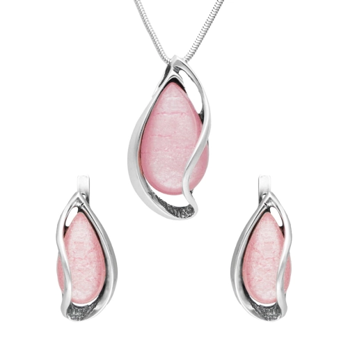 Komplet ozdobne łezki z kamieniem księżycowym srebro oksydowane